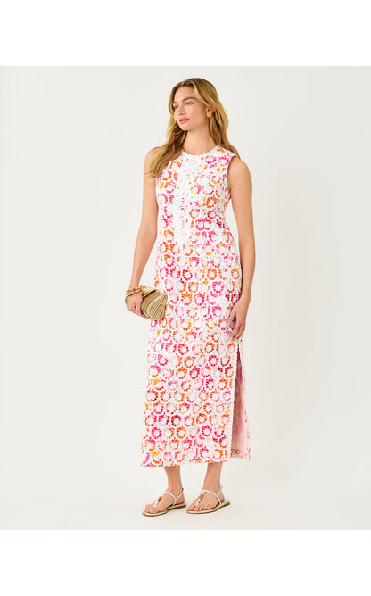 Kitt Maxi Shift Dress -Resort White Pansy Fansy