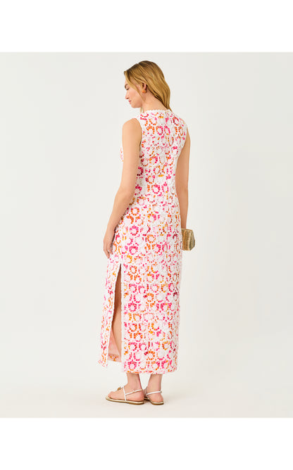 Kitt Maxi Shift Dress -Resort White Pansy Fansy