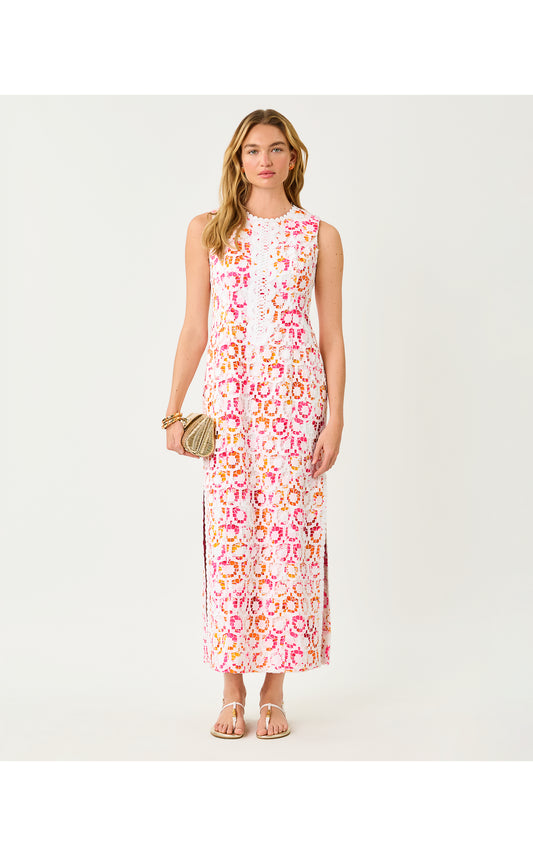 Kitt Maxi Shift Dress -Resort White Pansy Fansy
