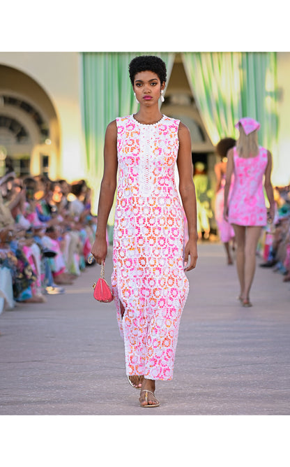 Kitt Maxi Shift Dress -Resort White Pansy Fansy