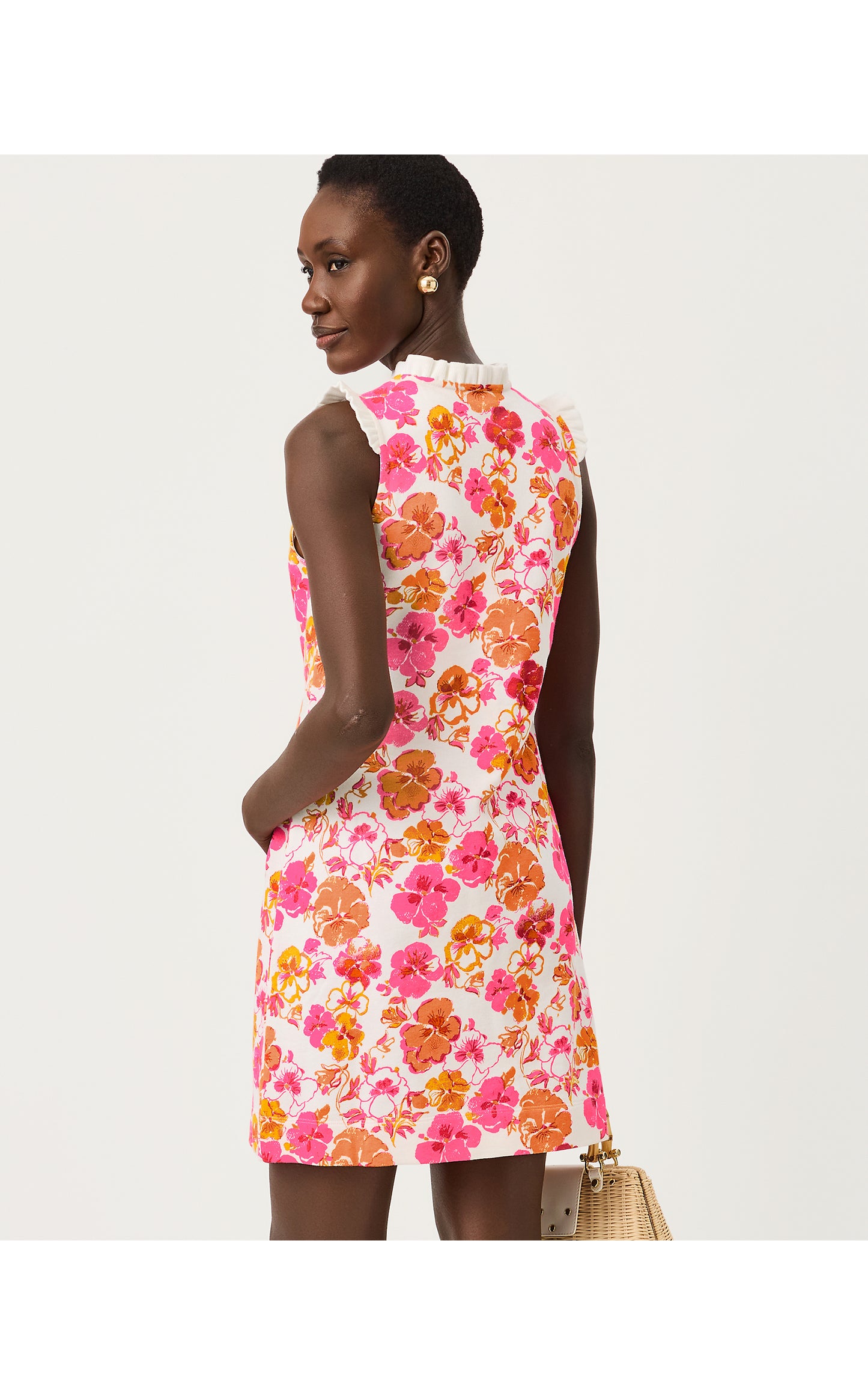Evangeline Sleeveless Dress - Resort White Pansy Fansy