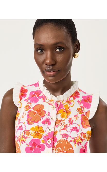 Evangeline Sleeveless Dress - Resort White Pansy Fansy