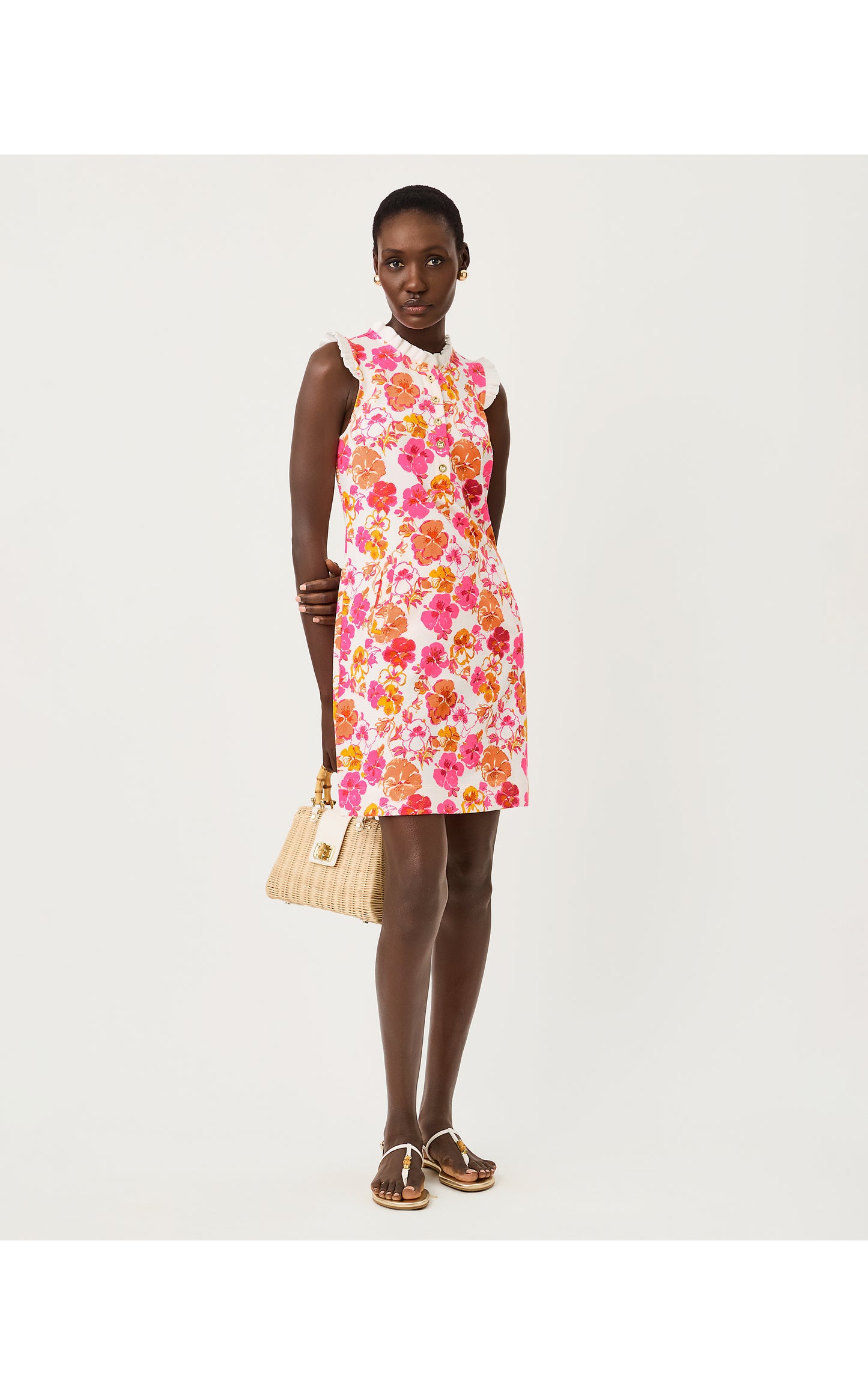 Evangeline Sleeveless Dress - Resort White Pansy Fansy