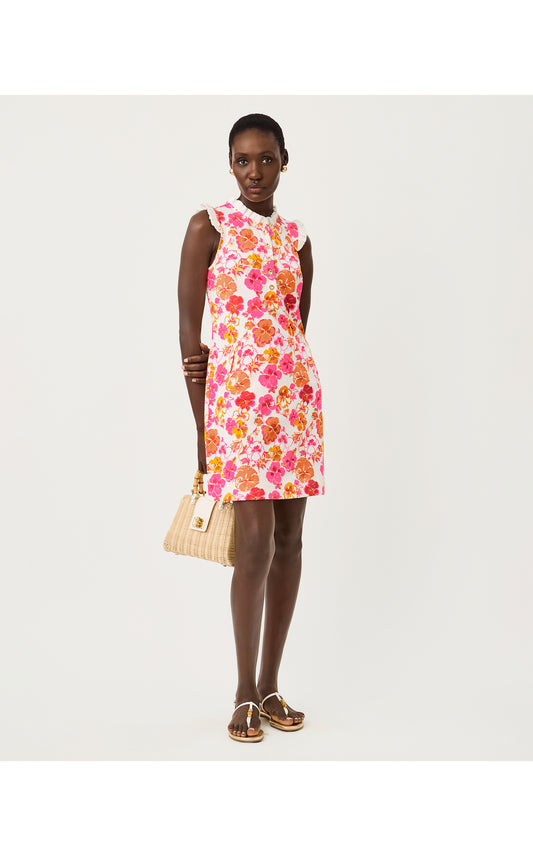 Evangeline Sleeveless Dress - Resort White Pansy Fansy