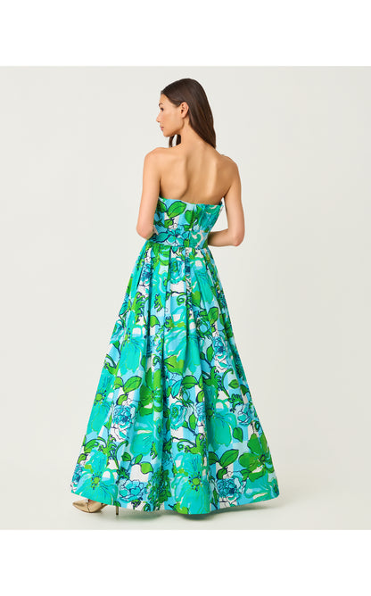 Ivella Strapless Maxi Dress - Capri Blue Rousseaus Roses Overlay