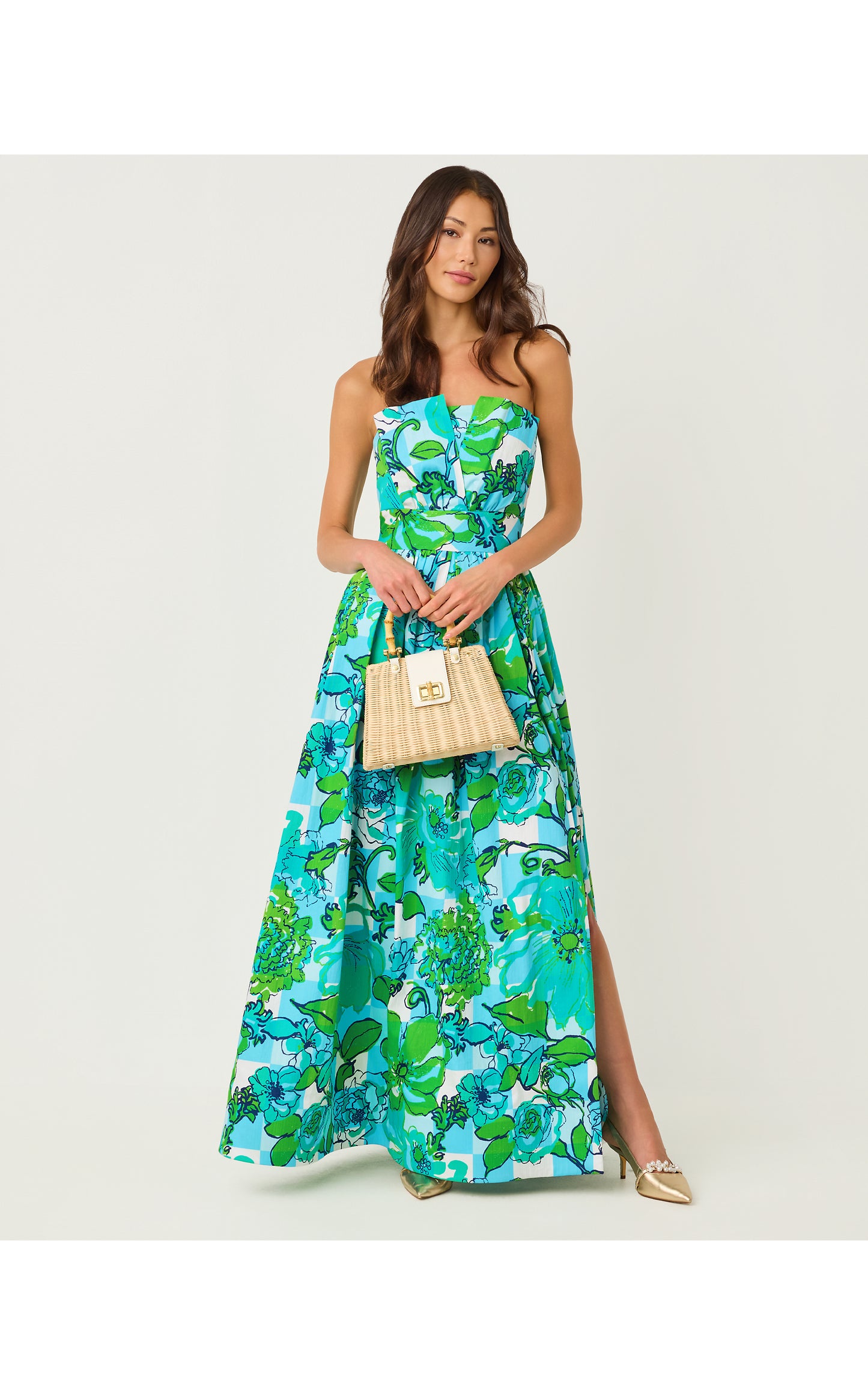 Ivella Strapless Maxi Dress - Capri Blue Rousseaus Roses Overlay