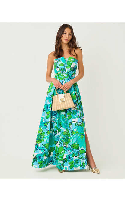 Ivella Strapless Maxi Dress - Capri Blue Rousseaus Roses Overlay