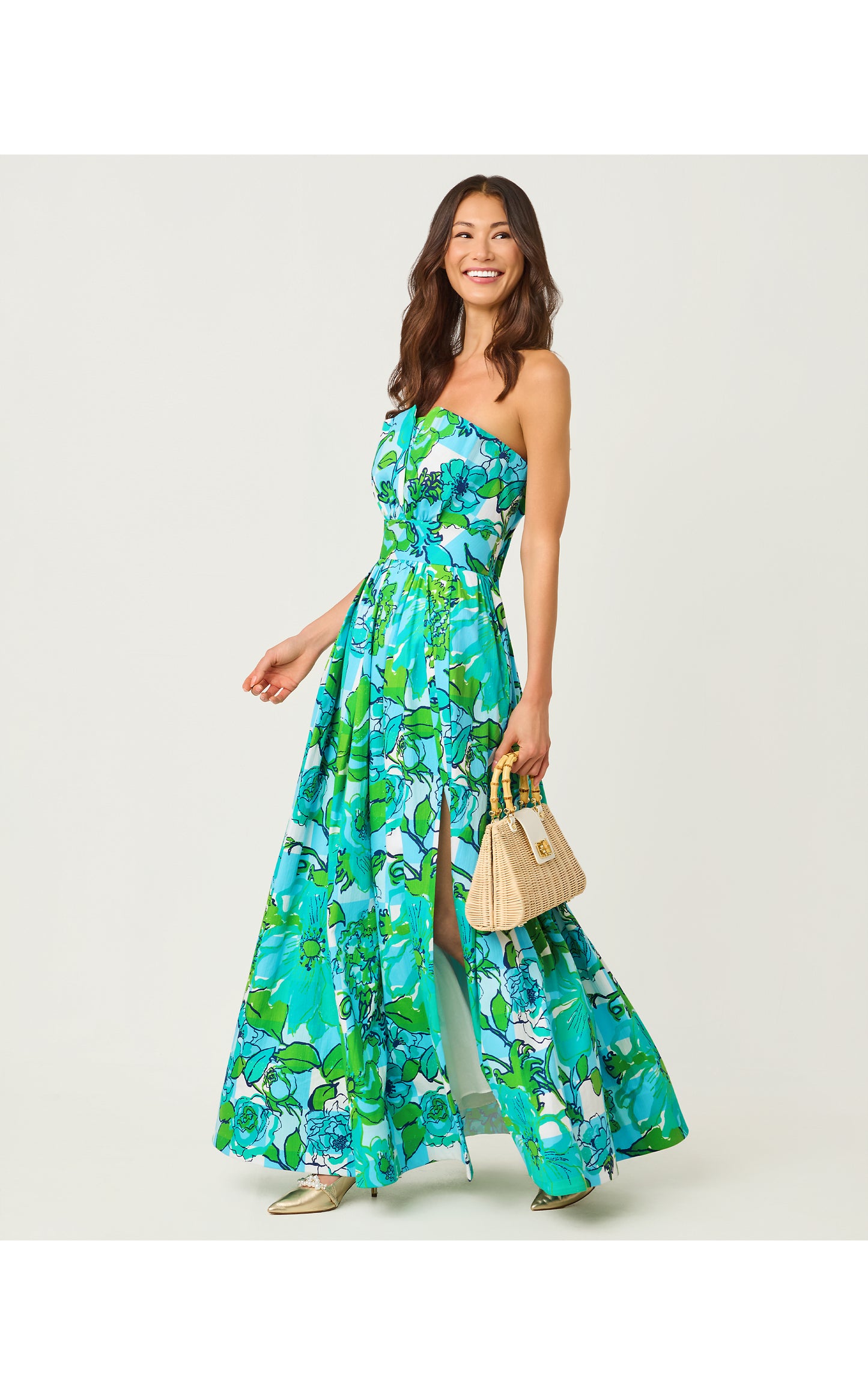 Ivella Strapless Maxi Dress - Capri Blue Rousseaus Roses Overlay