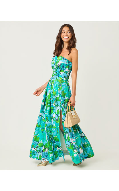 Ivella Strapless Maxi Dress - Capri Blue Rousseaus Roses Overlay