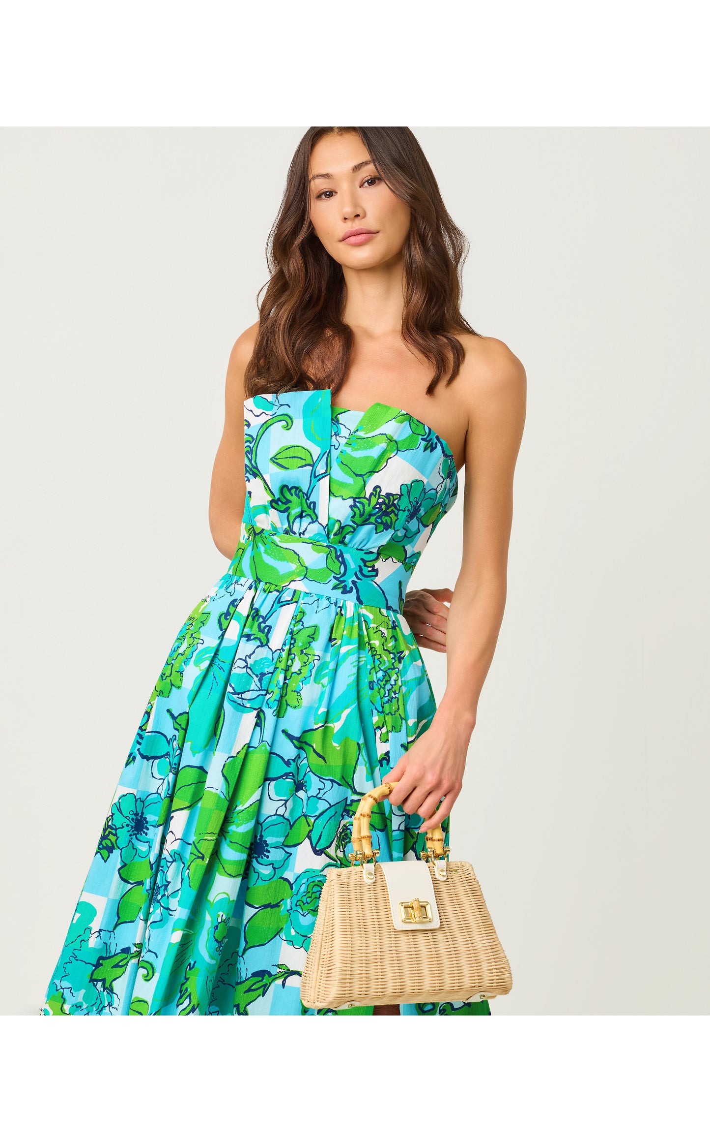 Ivella Strapless Maxi Dress - Capri Blue Rousseaus Roses Overlay