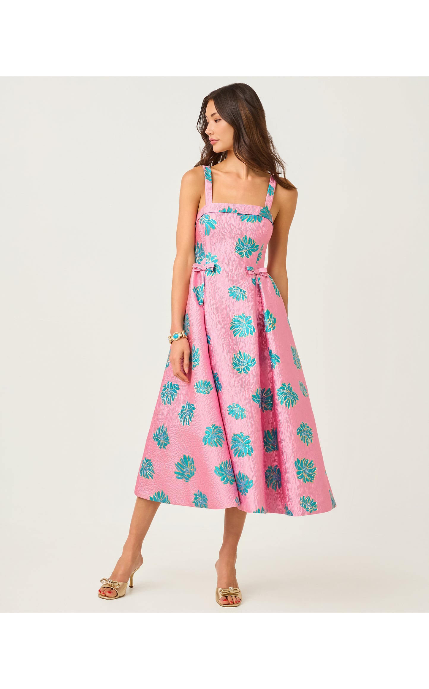 Rissy Midi Dress - Conch Shell Pink Jungle Flower Brocade