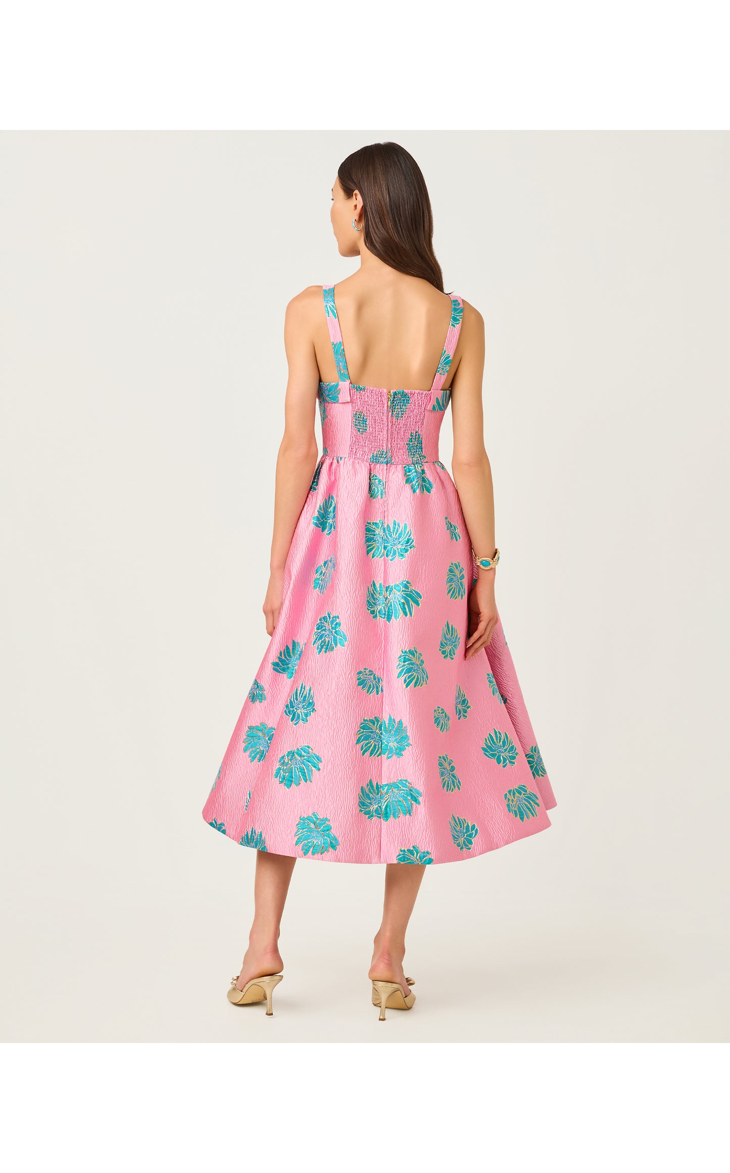 Rissy Midi Dress - Conch Shell Pink Jungle Flower Brocade