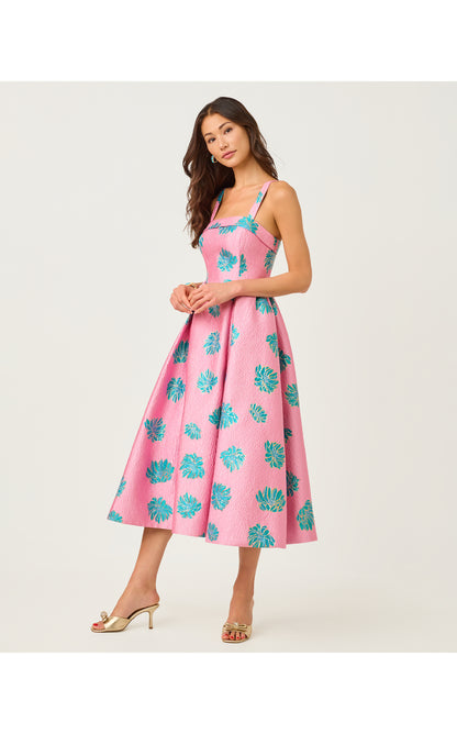 Rissy Midi Dress - Conch Shell Pink Jungle Flower Brocade
