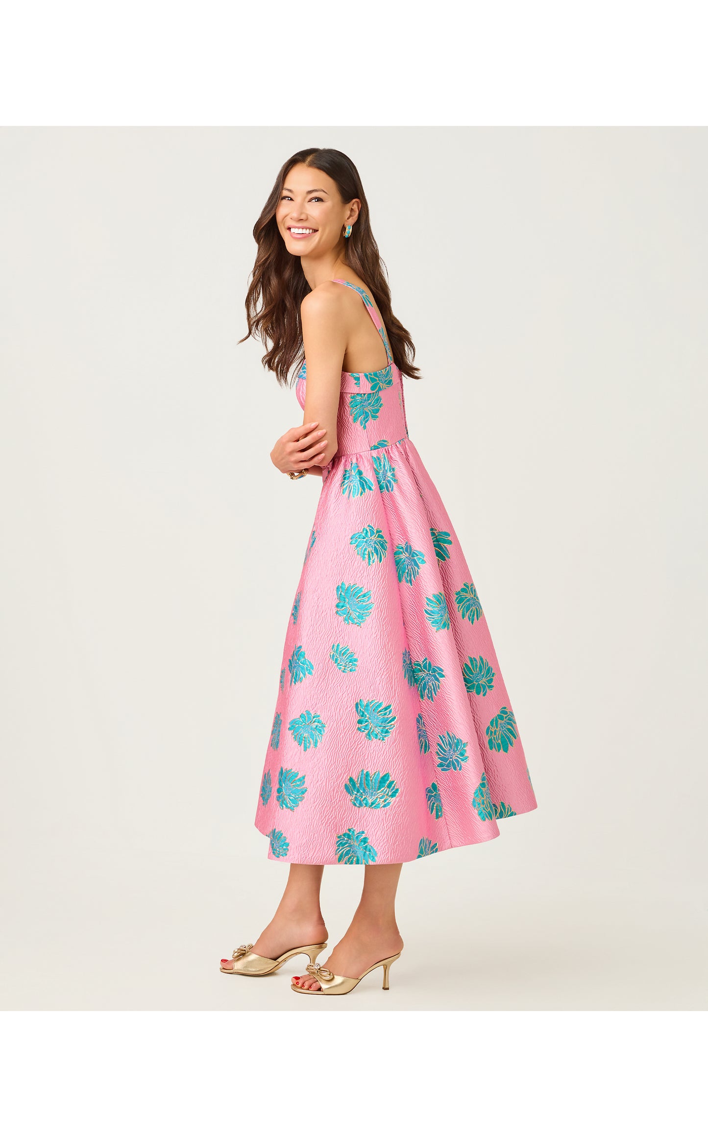 Rissy Midi Dress - Conch Shell Pink Jungle Flower Brocade
