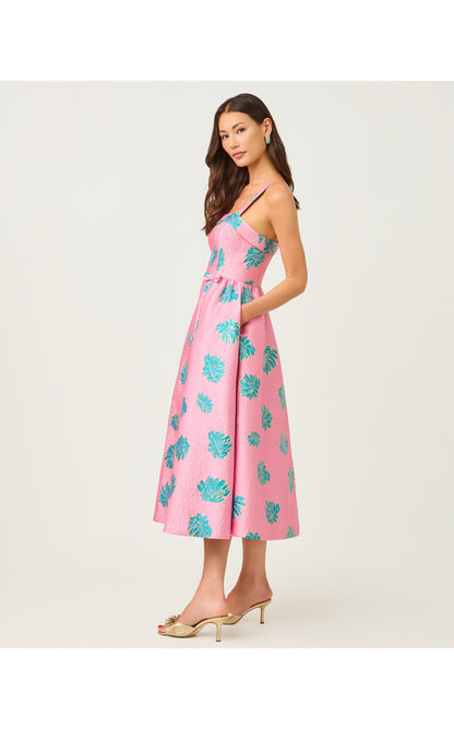 Rissy Midi Dress - Conch Shell Pink Jungle Flower Brocade