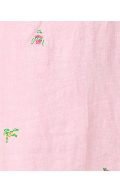 Mialeigh Elbow Sleeve Linen Dress - Conch Shell Pink Derby Ditsy Embroidery