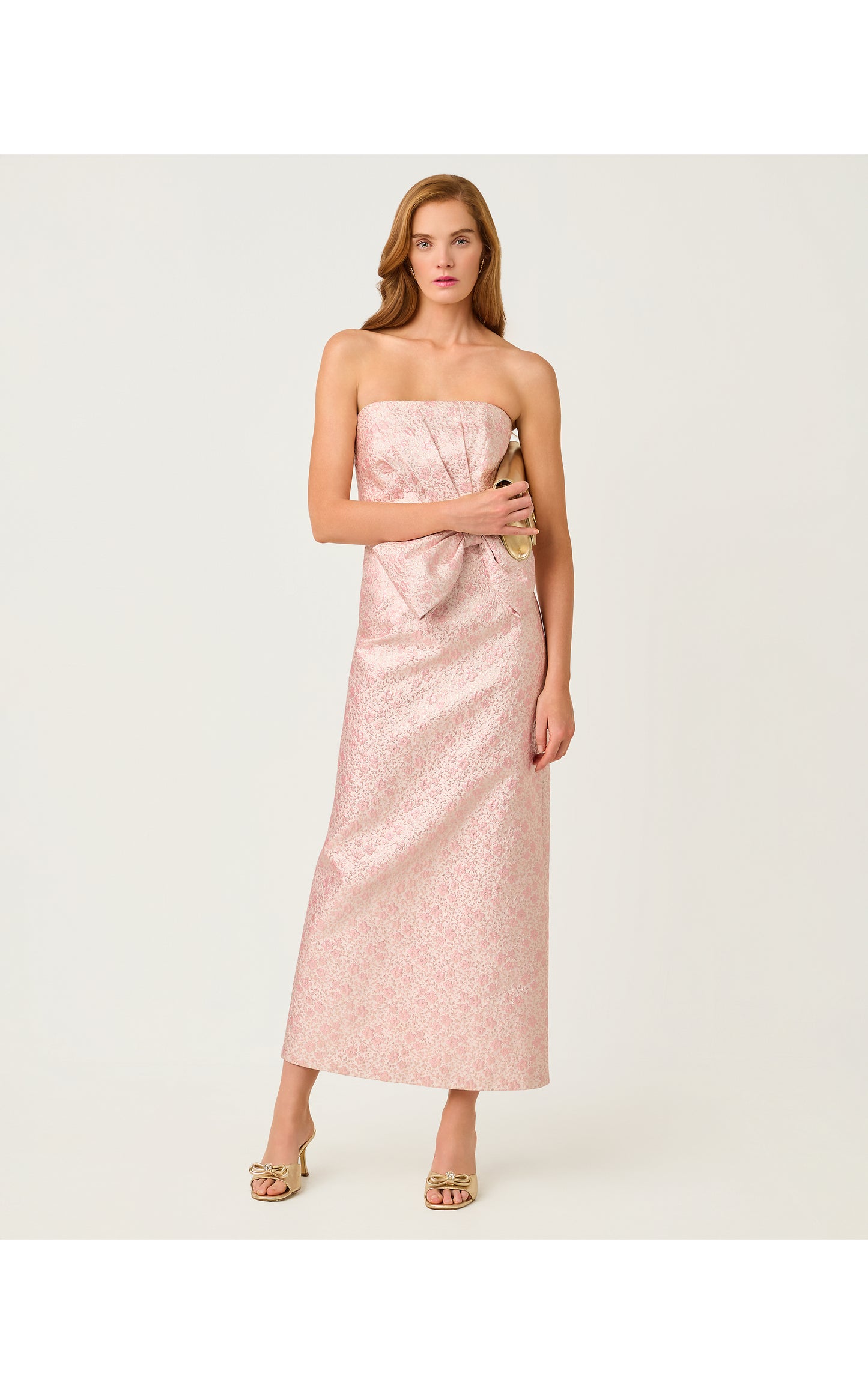 Tiernan Strapless Maxi Dress - Conch Shell Pink Ritsy Ditsy Metallic Brocade