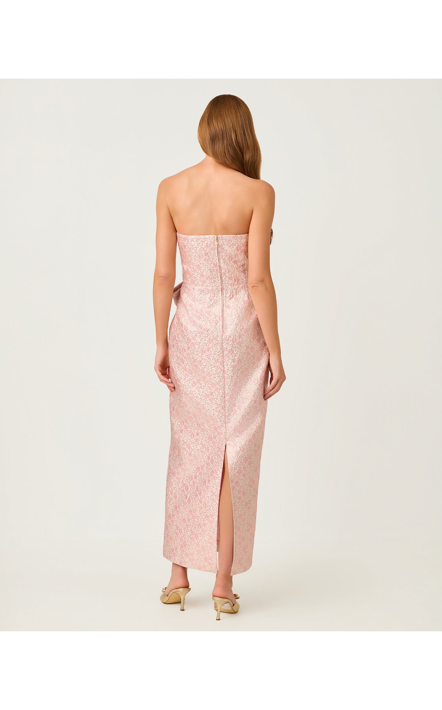 Tiernan Strapless Maxi Dress - Conch Shell Pink Ritsy Ditsy Metallic Brocade