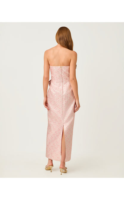 Tiernan Strapless Maxi Dress - Conch Shell Pink Ritsy Ditsy Metallic Brocade