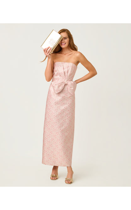 Tiernan Strapless Maxi Dress - Conch Shell Pink Ritsy Ditsy Metallic Brocade