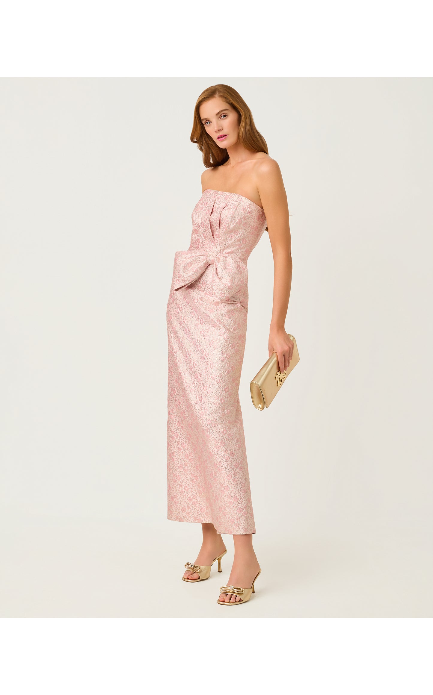 Tiernan Strapless Maxi Dress - Conch Shell Pink Ritsy Ditsy Metallic Brocade