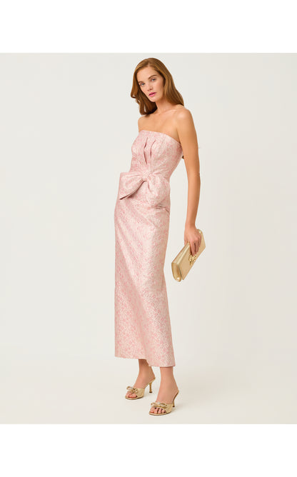 Tiernan Strapless Maxi Dress - Conch Shell Pink Ritsy Ditsy Metallic Brocade