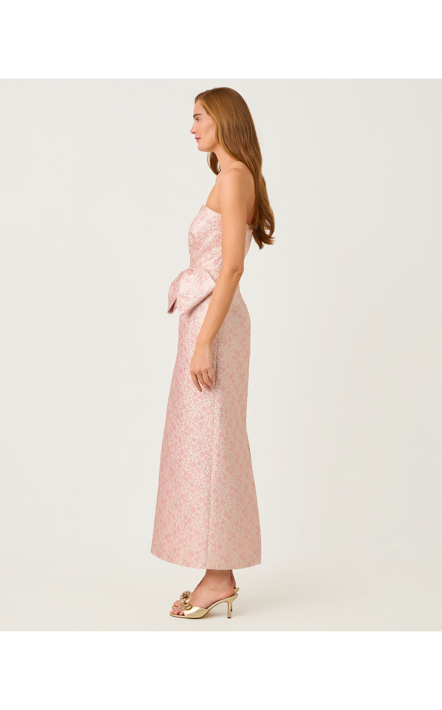 Tiernan Strapless Maxi Dress - Conch Shell Pink Ritsy Ditsy Metallic Brocade