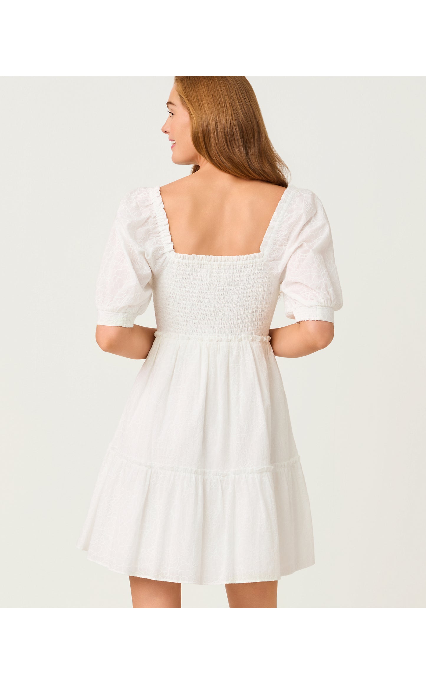 Hadly Short Sleeve Smocked Dress - Resort White Sunshowers Embroidery