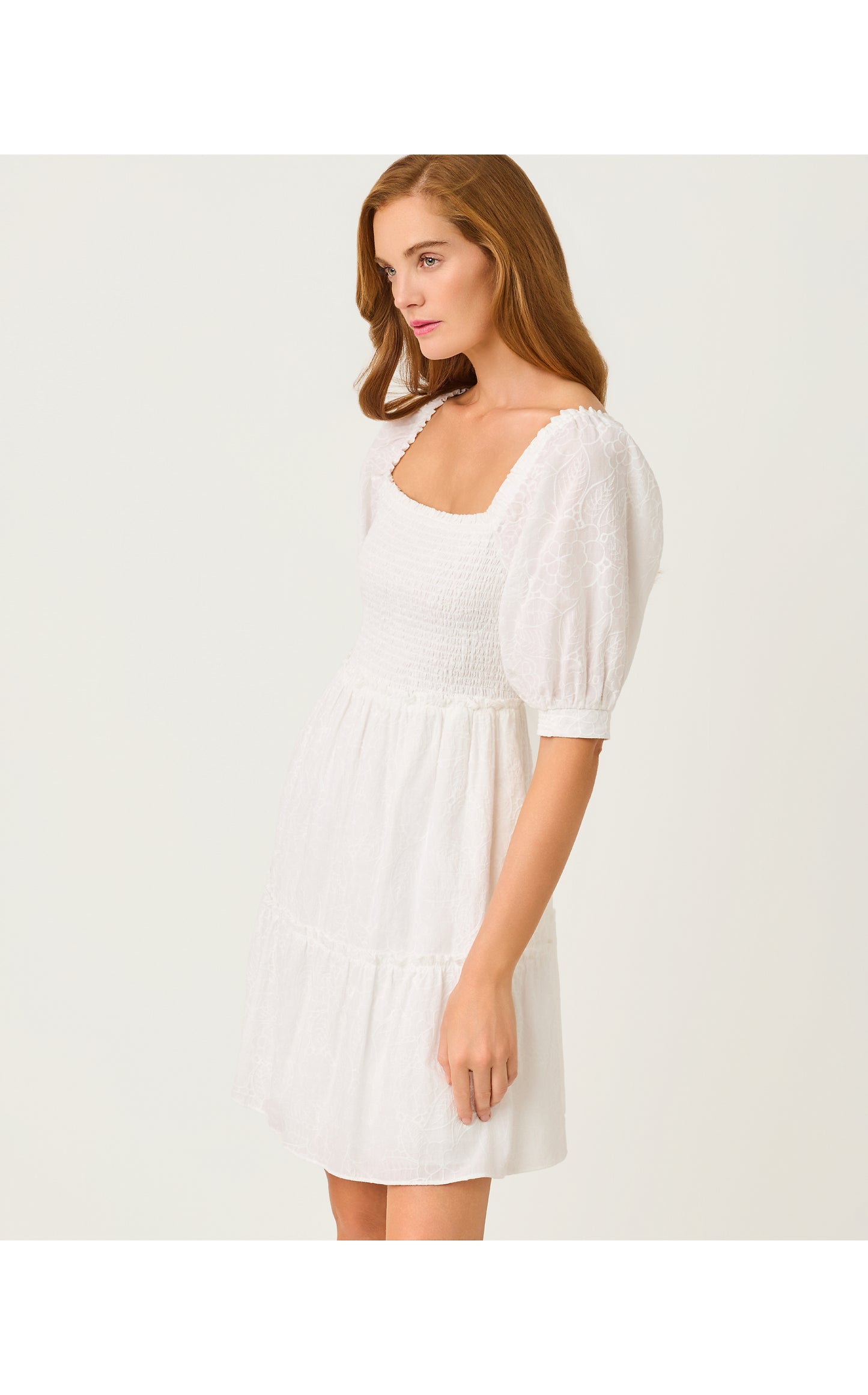 Hadly Short Sleeve Smocked Dress - Resort White Sunshowers Embroidery