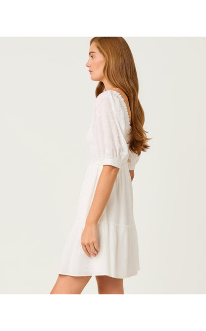 Hadly Short Sleeve Smocked Dress - Resort White Sunshowers Embroidery
