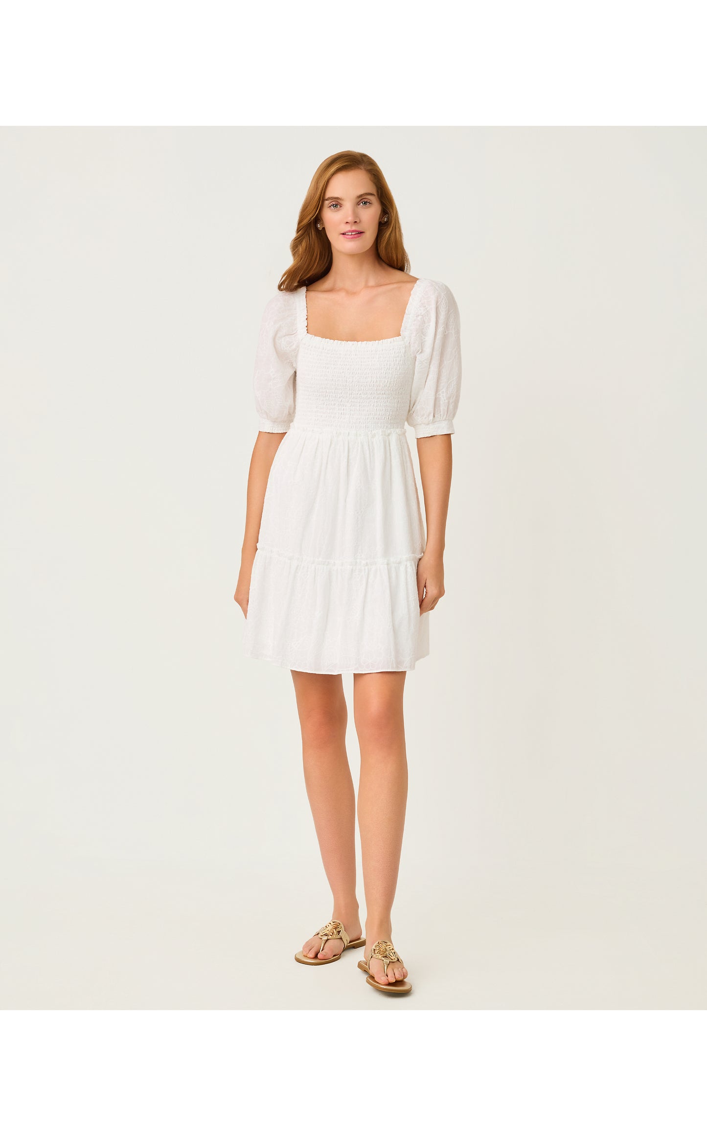 Hadly Short Sleeve Smocked Dress - Resort White Sunshowers Embroidery