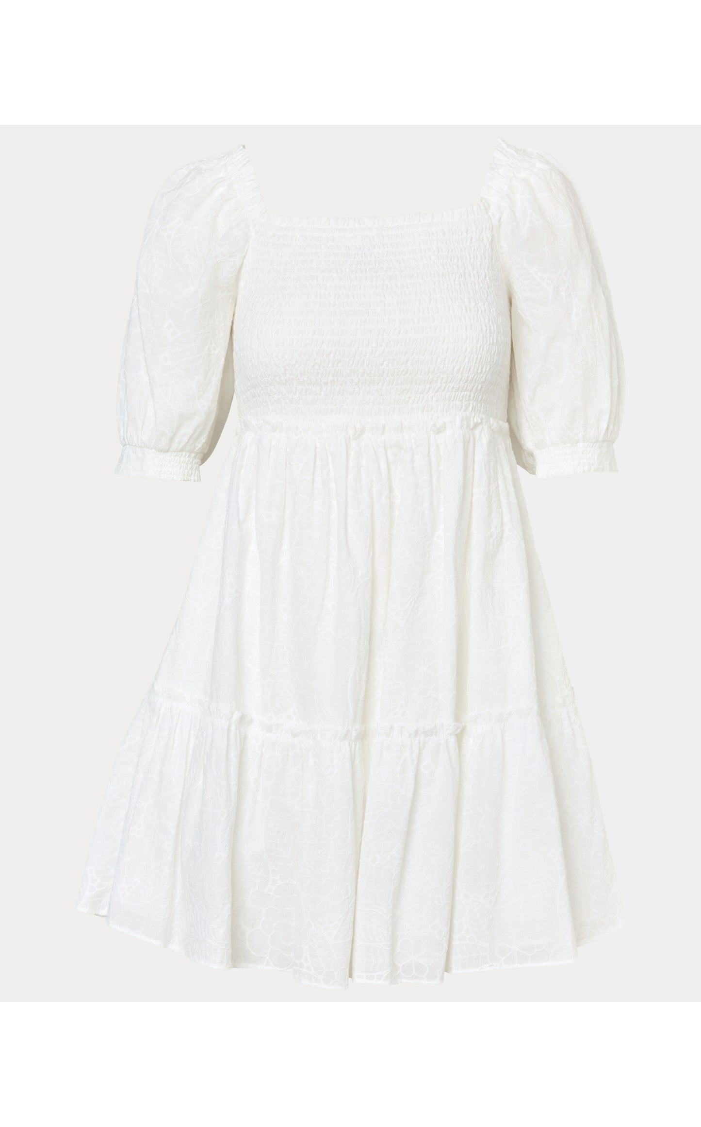 Hadly Short Sleeve Smocked Dress - Resort White Sunshowers Embroidery