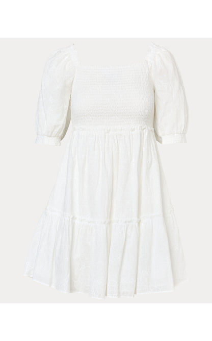 Hadly Short Sleeve Smocked Dress - Resort White Sunshowers Embroidery