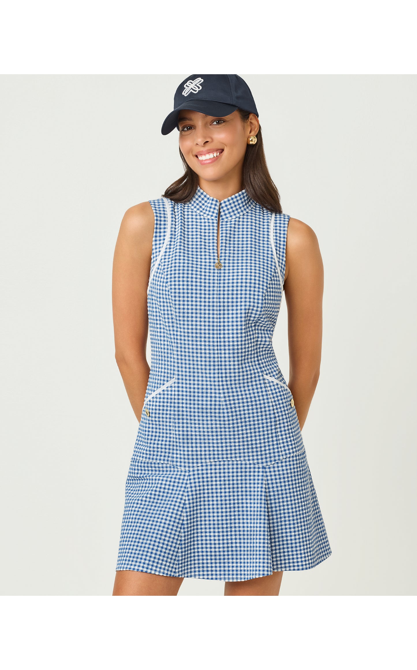 UPF50+ Kathy Flounce Dress - Starlight Navy Mini Performance Gingham