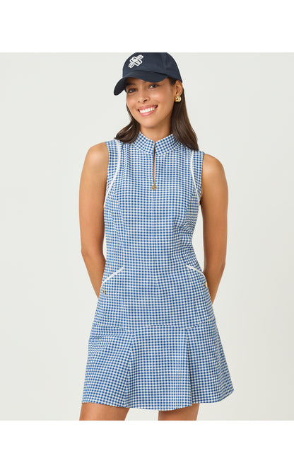 UPF50+ Kathy Flounce Dress - Starlight Navy Mini Performance Gingham