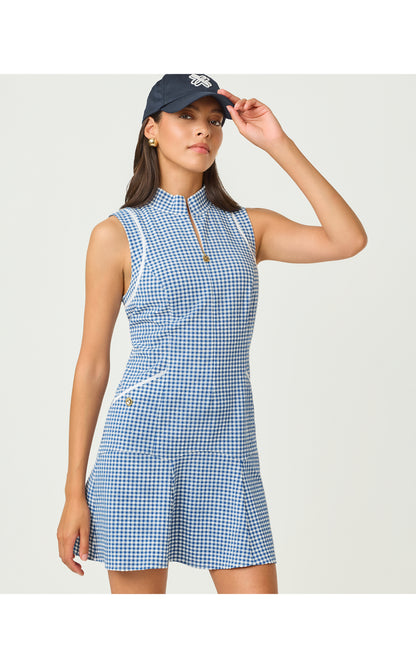 UPF50+ Kathy Flounce Dress - Starlight Navy Mini Performance Gingham