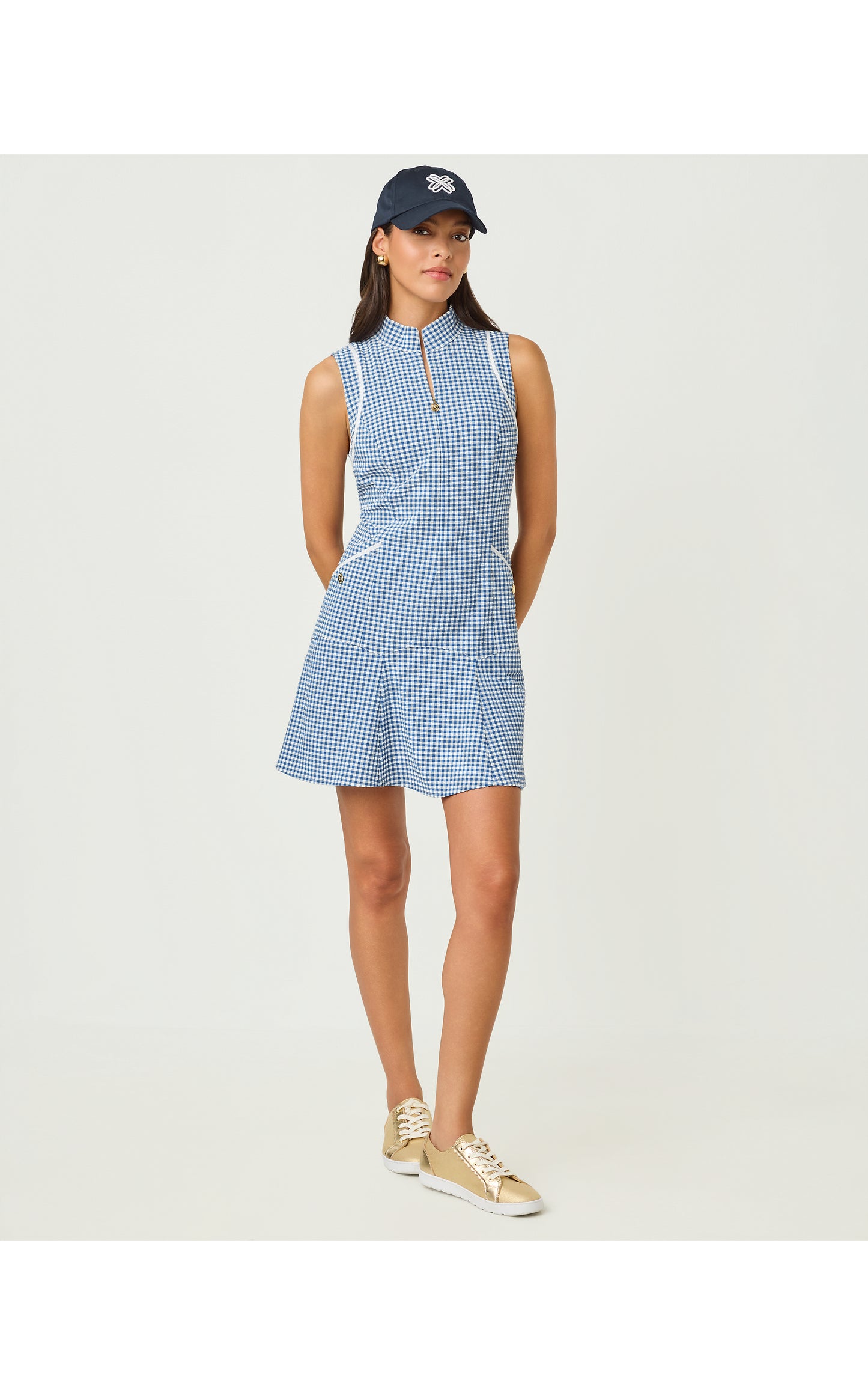 UPF50+ Kathy Flounce Dress - Starlight Navy Mini Performance Gingham