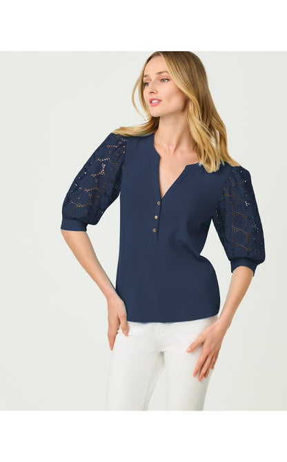 Ronson Eyelet Knit Top - Low Tide Navy