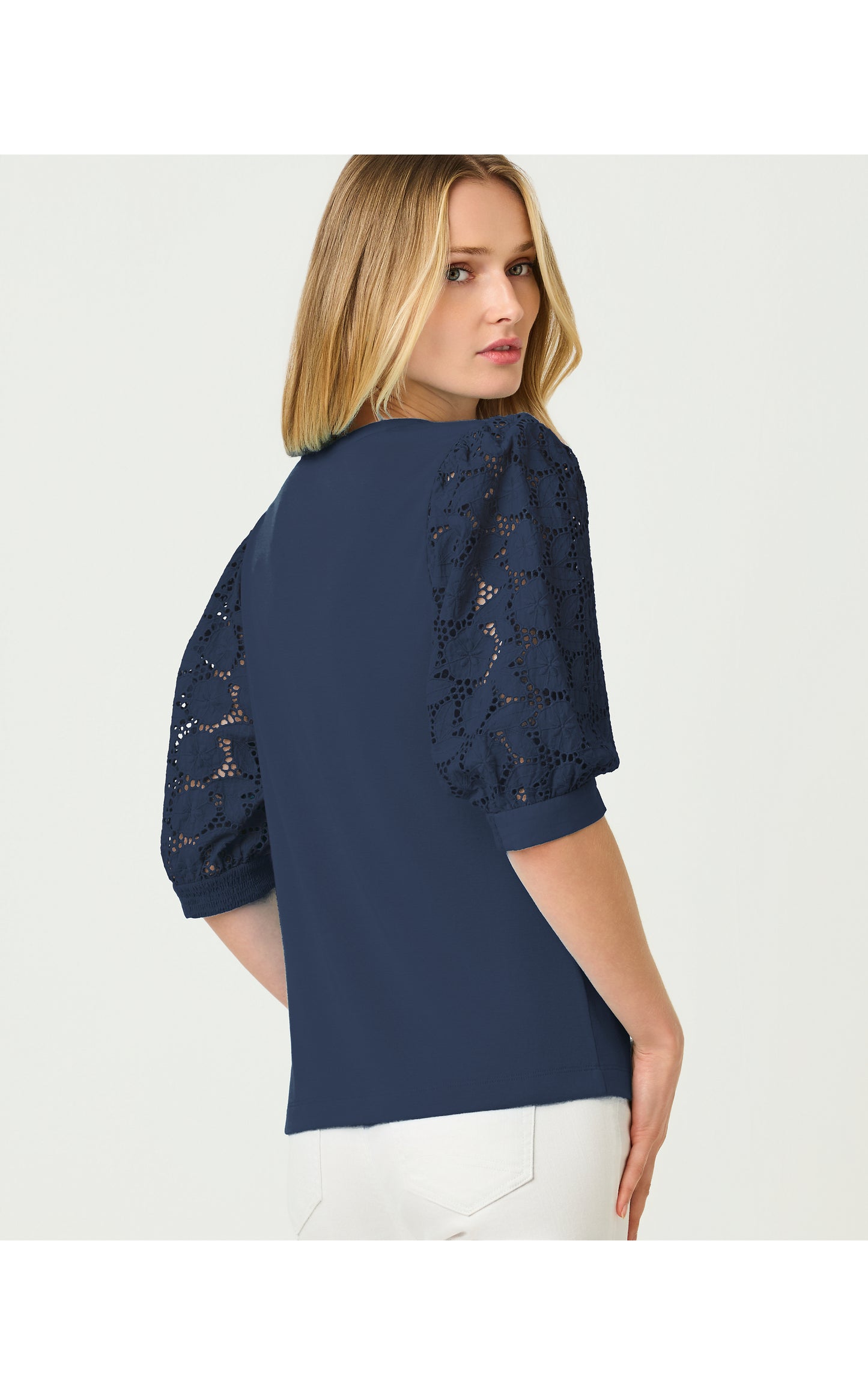 Ronson Eyelet Knit Top - Low Tide Navy