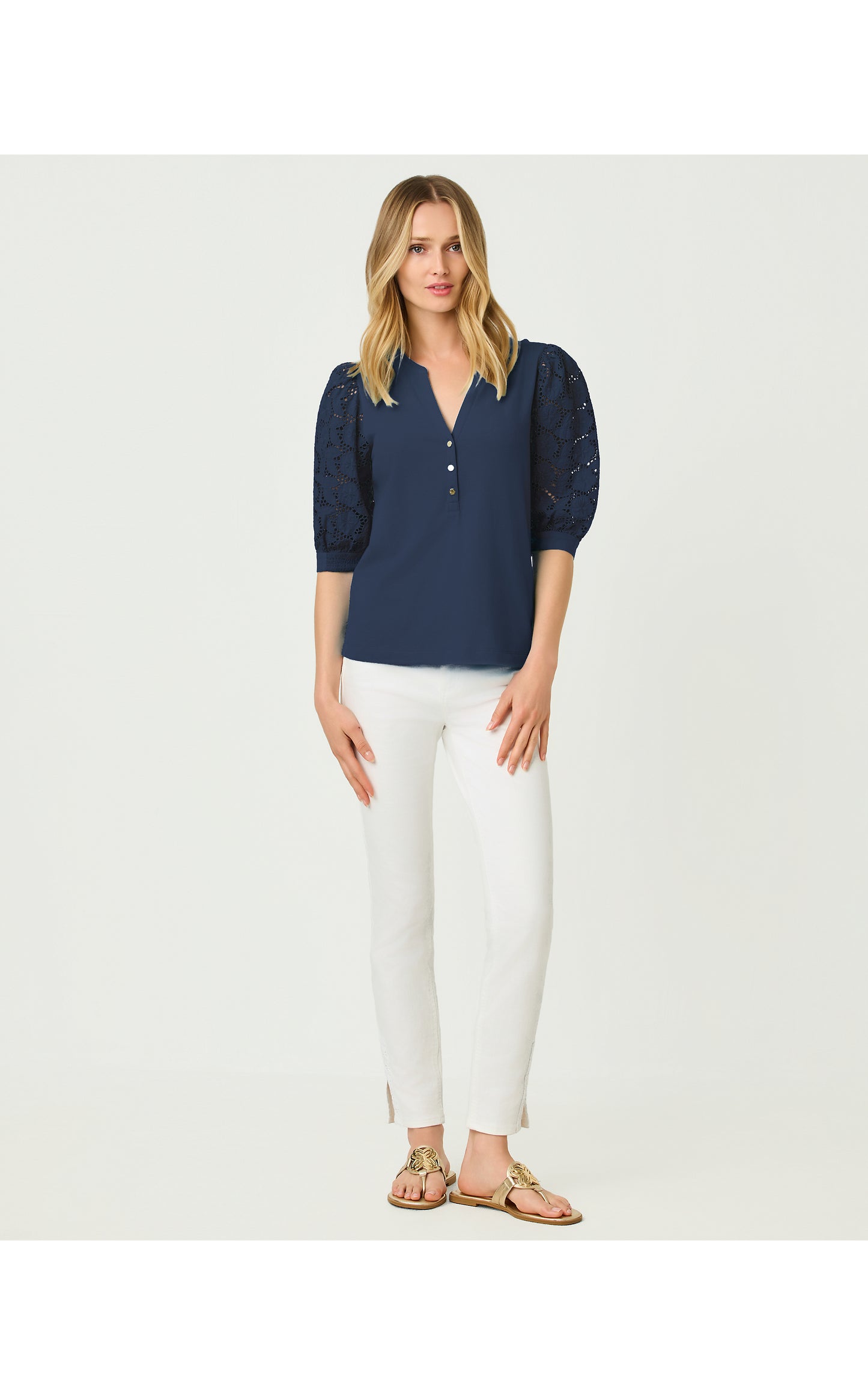 Ronson Eyelet Knit Top - Low Tide Navy