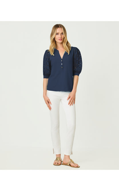 Ronson Eyelet Knit Top - Low Tide Navy