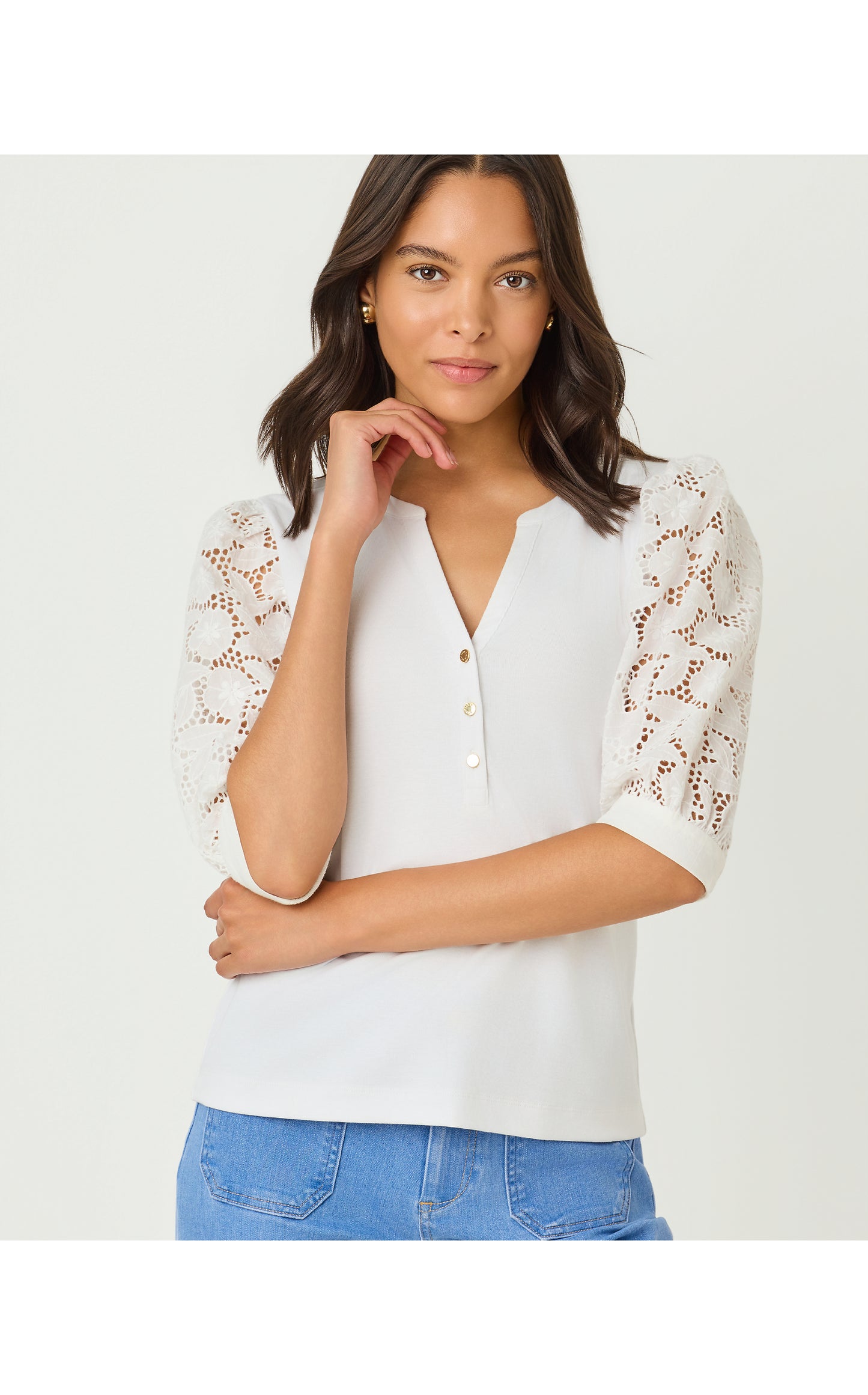 Ronson Eyelet Knit Top - Resort White