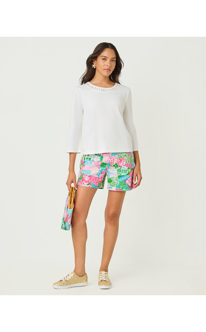 Clairmont 3/4 Sleeve Lace Trimmed Knit Top - Resort White