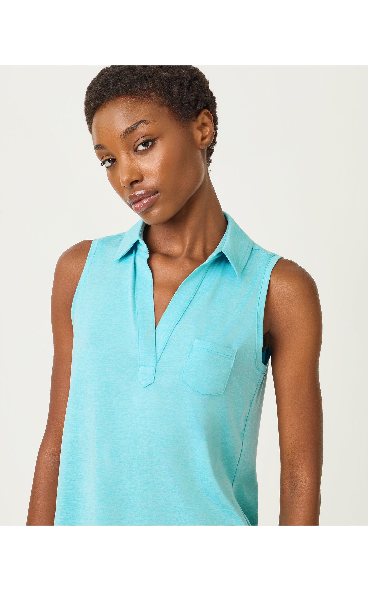 UPF50+ Dune Sleeveless Polo - Heathered Capri Blue