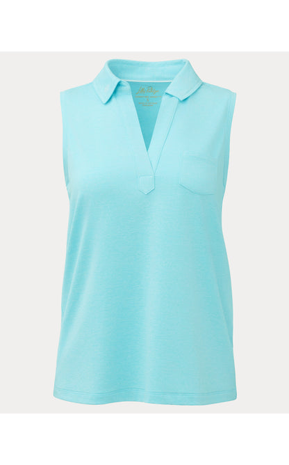 UPF50+ Dune Sleeveless Polo - Heathered Capri Blue