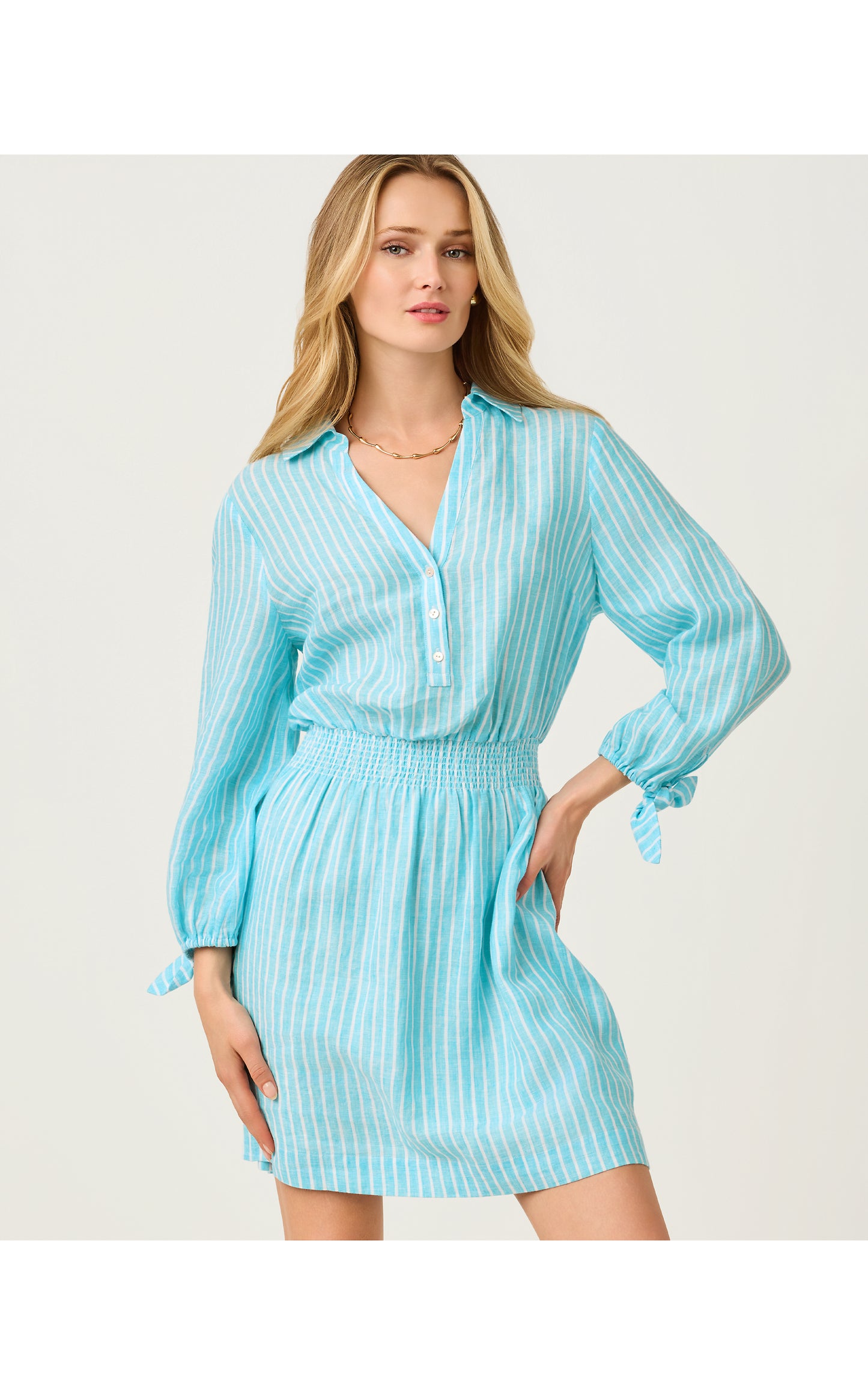 Abralynn Linen Shirtdress - Capri Blue Saint Tropez Stripe