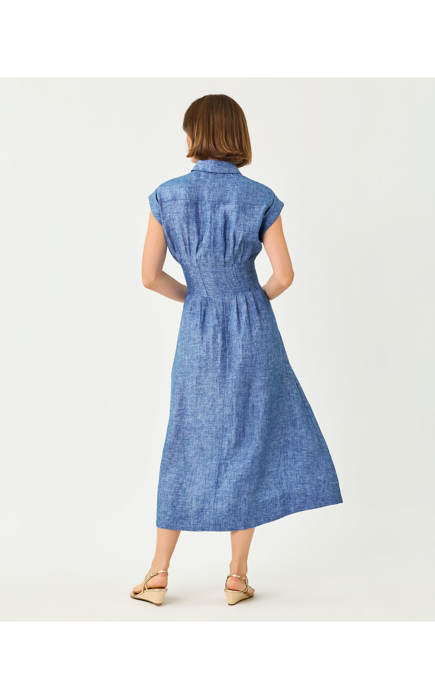 Tonya Linen Midi Shirtdress - Starlight Navy X Resort White