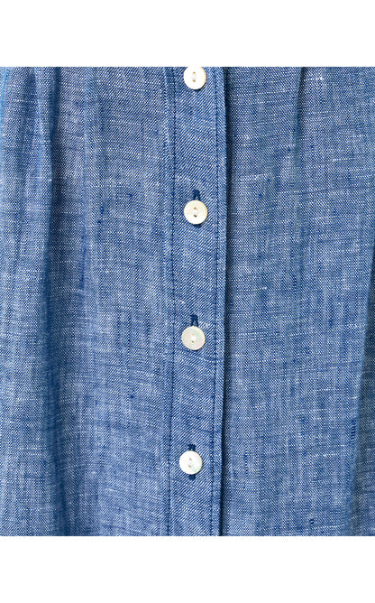 Tonya Linen Midi Shirtdress - Starlight Navy X Resort White