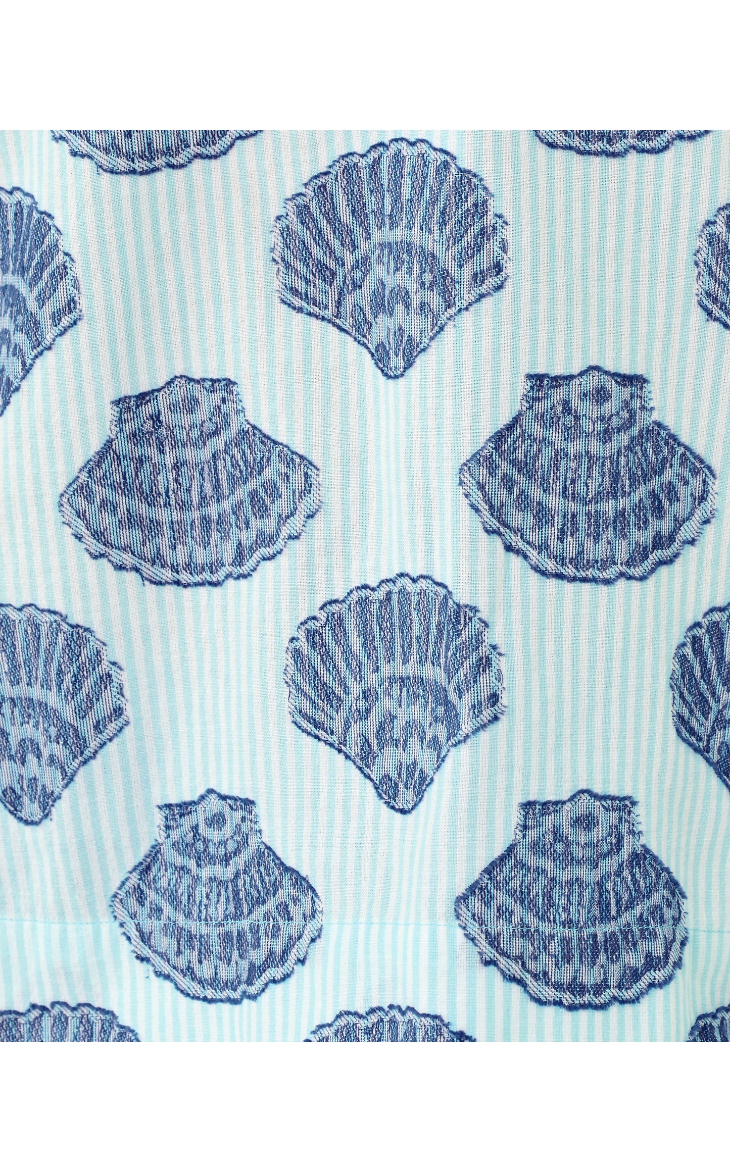 Mialeigh Elbow Sleeve Top - Day Dream Blue Seashell Jacquard Yarn Dyed Stripe