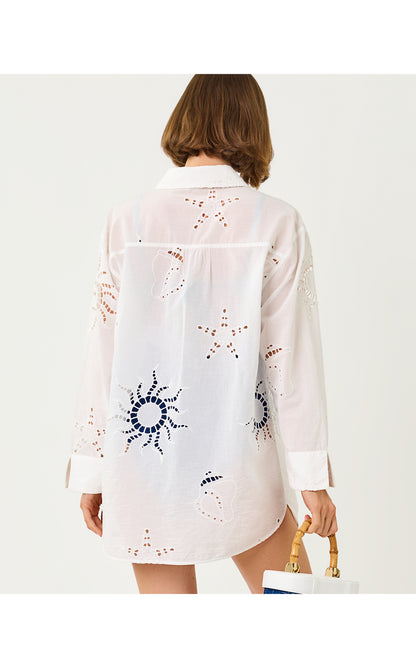 Kwitney Long-Sleeve Coverup - Resort White Down The Shore Eyelet